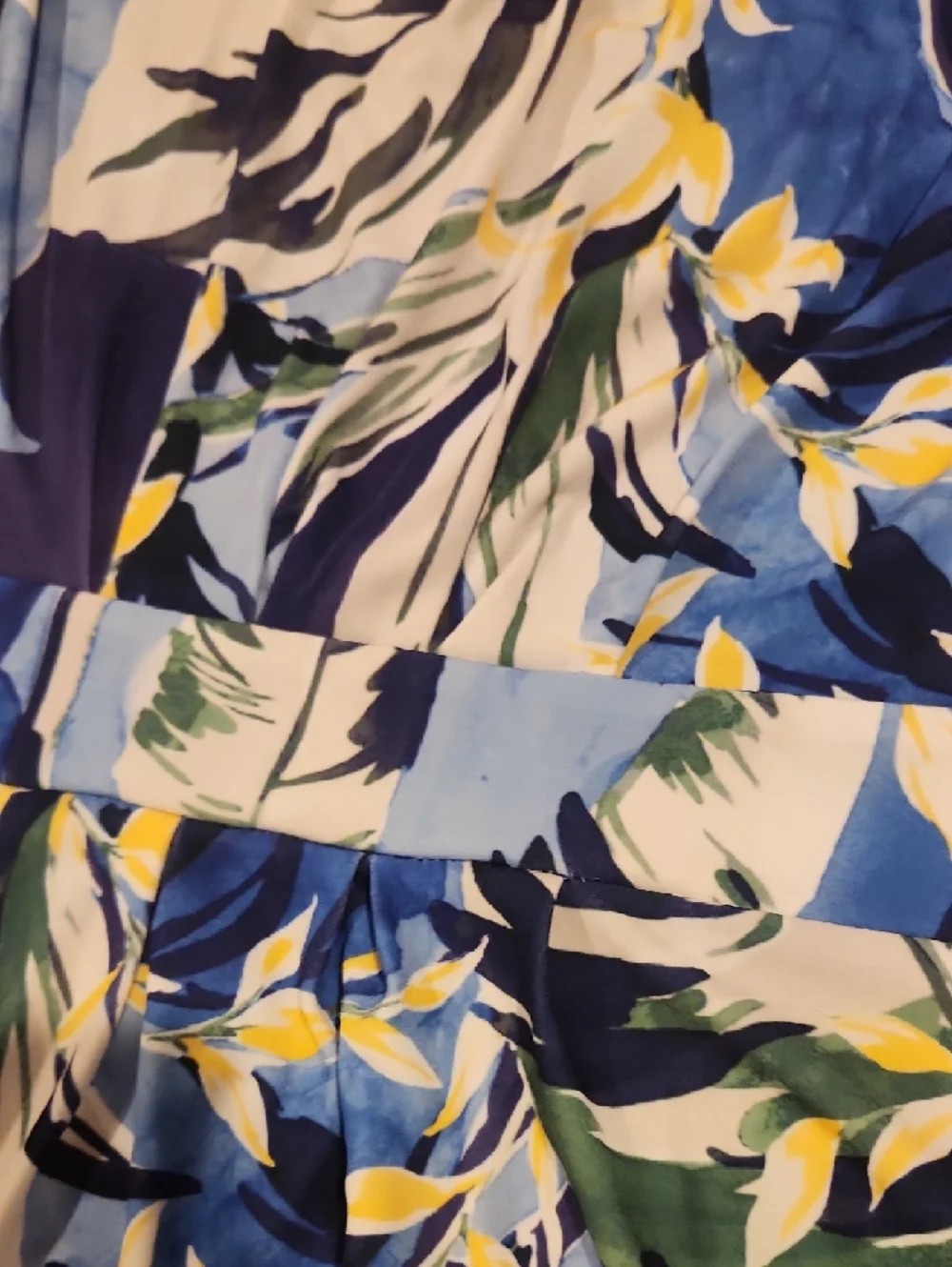 Chico's Blue, White and Yellow Tropical Leaf-Print Sleeveless Maxi Dress - Picture 3 of 5